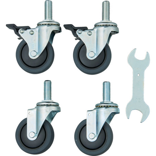 TRUSCCO 스틸제 왜건용 2단계 S부착 캐스터 세트 툴 왜건 피닉스 왜건용 75Φ 엘라스토머 소음・더블 스토퍼 타입 PEW-ELW75SET