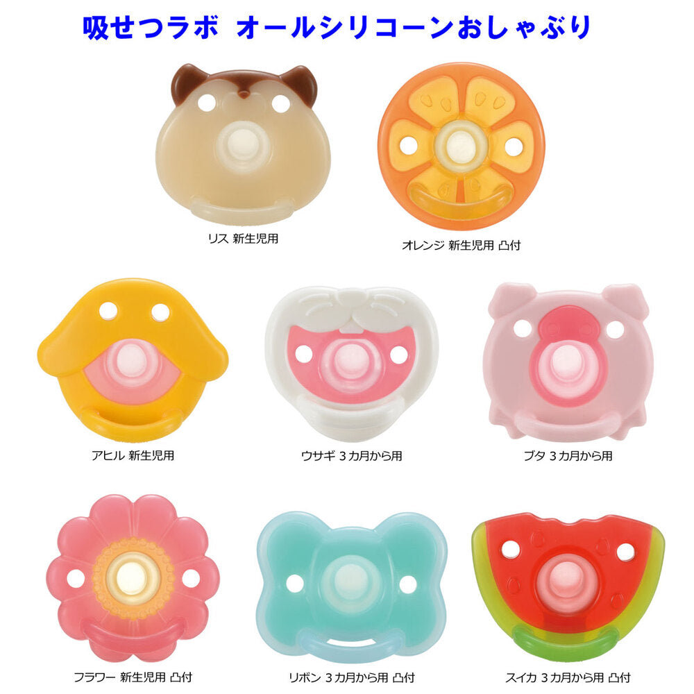 Richell Absorption Lab All Silicone Pacifier for Rabbits, for babies from 3 months, with case, 1 piece