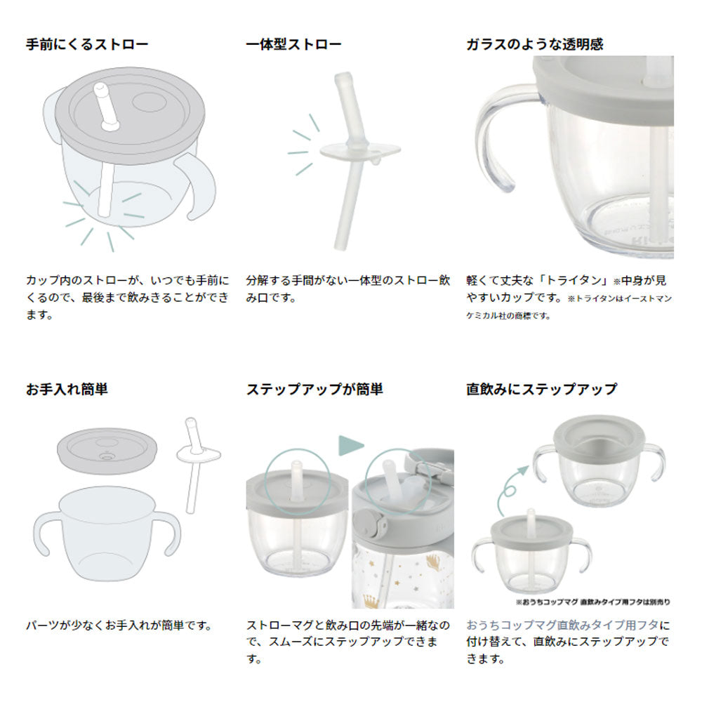 Richell Aster Home Cup Mug Straw Type Light Gray 1 pc