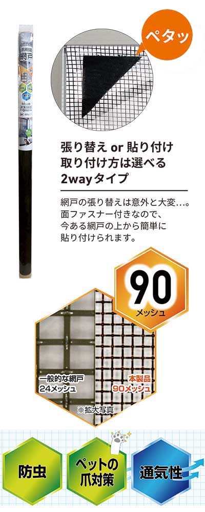 網戸装飾シート 幅92×丈200cm / SDK-01 ブラック 1 本