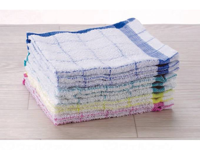 オーミケンシ格子タオルふきん4色アソート10枚セット ケース