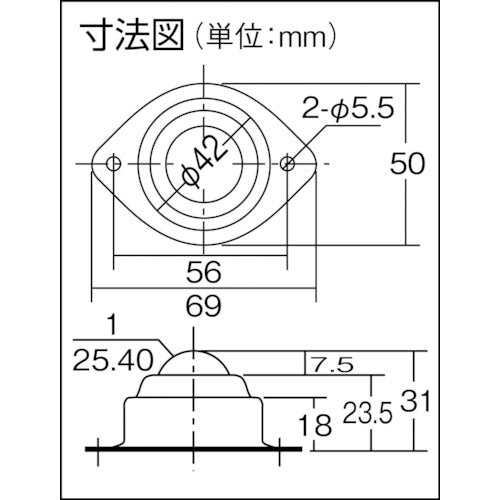 TRUSCO 볼 캐스터 수지제 볼 스틸 바디 상향용 U-8P 1개