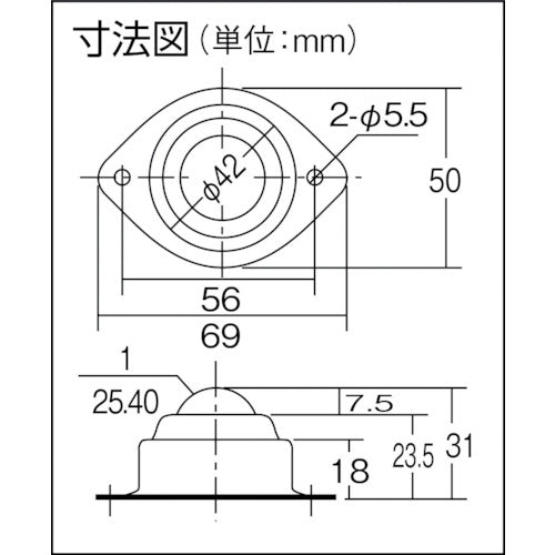 TRUSCO Ball Caster, Resin Ball, SUS304 Body, Upward Use, S-8P, 1 Piece