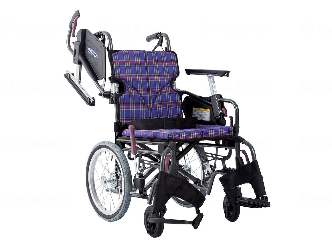 カワムラサイクルモダンCstyle 介助用 16インチ中・高床 紫チェック(A11) 座幅38-前座43cm