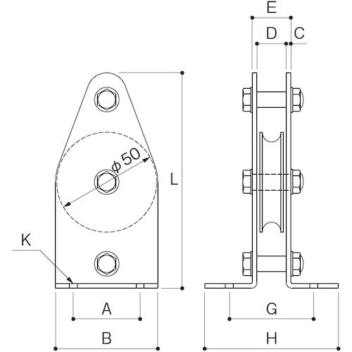 후지와라 고정 블록 세로형 1차 50mm K50-9 1개