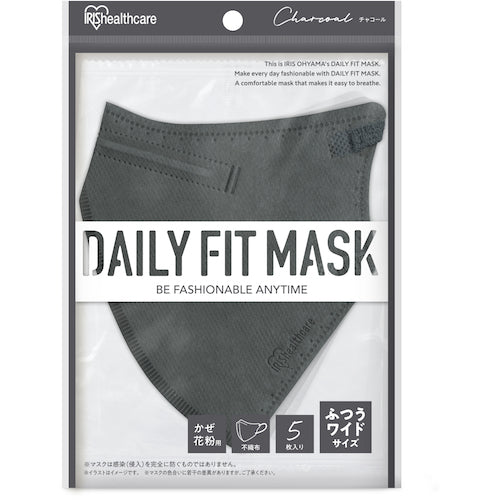IRIS 296919 DAILY FIT MASK 立体 ふつうワイドサイズ 5枚入 チャコール RK-F5MXR 1 袋