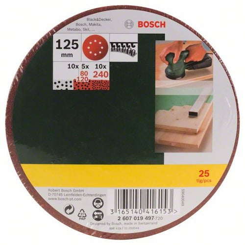 Bosch Sanding Paper Set 125mm PR-PEX125M25 1S
