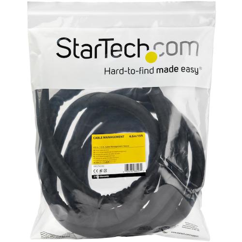 StarTech 배선 커버/권선 타입/길이 4.6m/직경 25-38mm/폴리에스텔/케이블 관리 수납 슬리브 주최자 WKSTNCM2 1봉