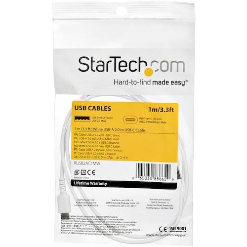 StarTech USB 2.0 케이블/1m/Type-A-Type-C/480Mbps/수-수/화이트/타입 C-A RUSB2AC1MW 1봉