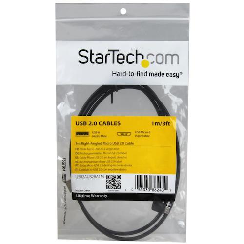 StarTech USB 2.0 Cable / 1m / Type-A - Micro-B / Right L-shaped connector on both sides / Male-Male / Black / Micro-B USB2AUB2RA1M 1 pack