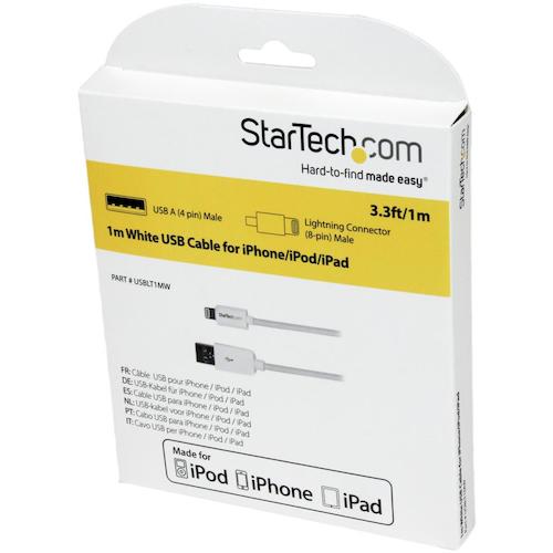 StarTech Lightning 케이블/USB-A/1m/480Mbps/Apple MFi 인증/화이트/iPhone 충전 대응 USBLT1MW 1봉