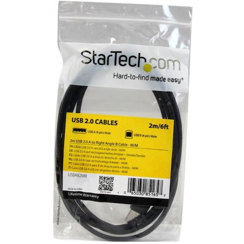 StarTech USB 2.0 케이블/2m/Type-A-L형 우향 Type-B/480Mbps/수-수/블랙/타입 B USBAB2MR 1봉