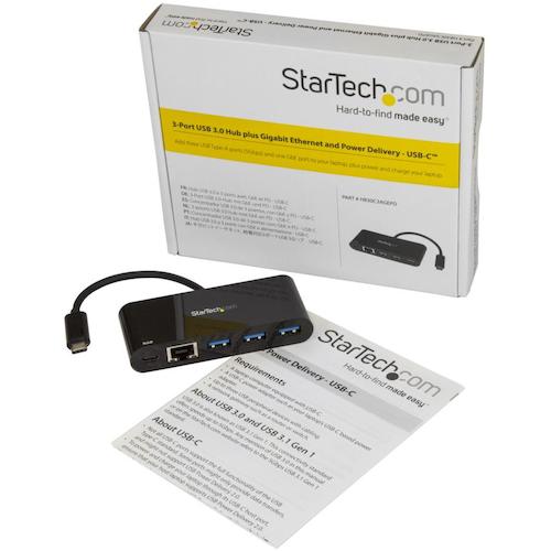 StarTech USB 허브/Type-C/3 포트 Type-A/이더넷/LAN 포트/60W USB PD/버스 파워/블랙 HB30C3AGEPD 1대