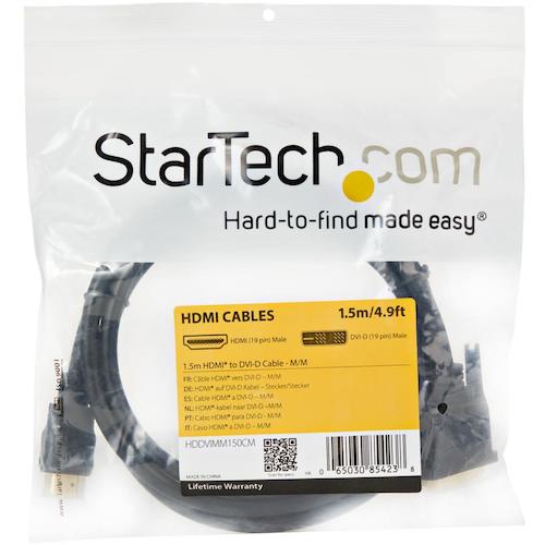 StarTech Display Conversion Cable / HDMI - DVI-D / 1.5m / Male-Male / Monitor Cable / Video Converter HDDVIMM150CM 1 Pack