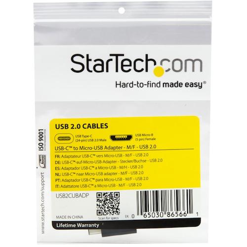 StarTech USB Micro-B to Type-C Adapter / USB 2.0 / 480Mbps / Male-Female / Black USB2CUBADP 1 pack