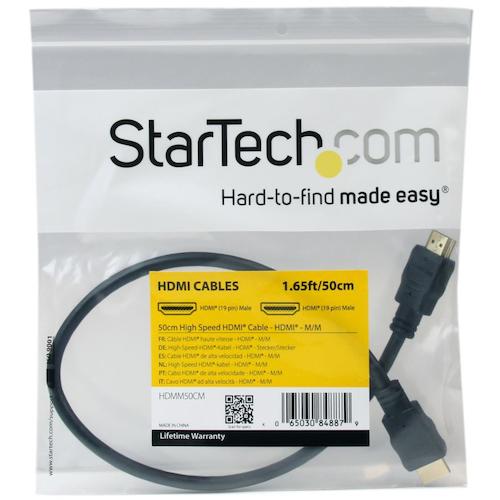 StarTech HDMI 1.4ケーブル/50cm/4K30Hz/ハイスピード/オス−オス/イーサネット対応/モニターケーブル HDMM50CM 1 袋
