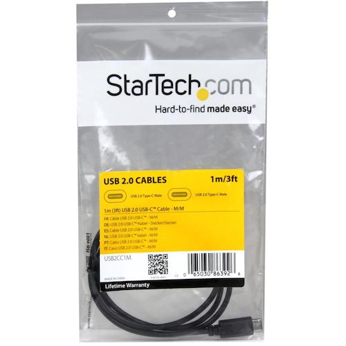 StarTech USB-C Cable / 1m / USB 2.0 / 480Mbps / Type-C - Type-C / 100W / Male-Male / Black USB2CC1M 1 bag