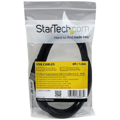 StarTech USB 3.0 케이블/1.8m/Type-A-Type-A/5Gbps/수컷-수컷/블랙/타입 A USB3SAA6BK 1봉
