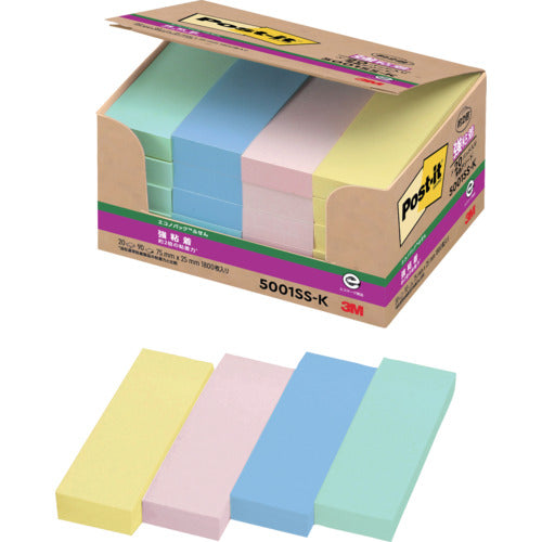 3M 포스트·잇 강점착 75X25mm 90장 X20 패드 4색 혼색 5001SS-K 1 PK