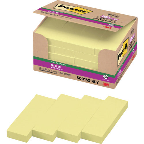 3M Post-it Strong Adhesive 75 x 25 mm 90 sheets x 20 pads Yellow 5001SS-RPY 1 PK