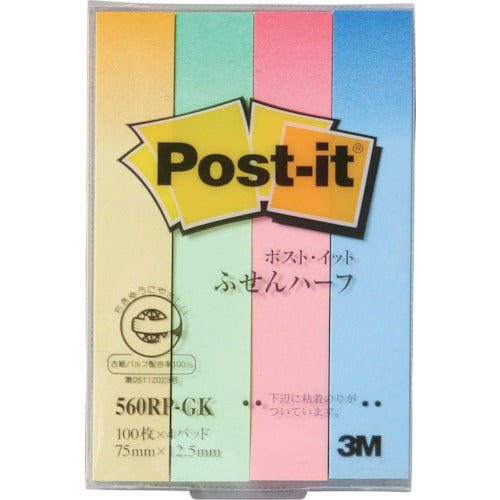 3M Post-it 75 x 12.5 mm 100 sheets x 4 pads 4-color mix 560RP-GK 1 PK