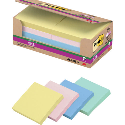 3M ポスト・イット 強粘着 75X75mm 90枚X10パッド 4色混色 6541SS-K 1 PK