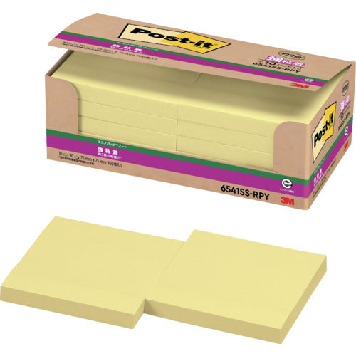 3M ポスト・イット 強粘着 75X75mm イエロー 10パッド=900枚入 6541SS-RPY 1 PK