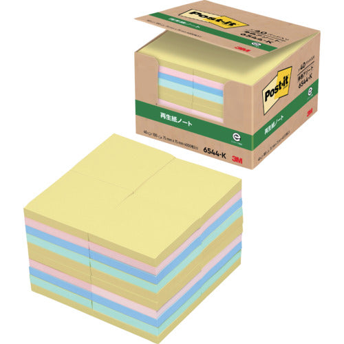 3M ポスト・イット 75X75mm 100枚X40パッド 4色混色(40冊入) 6544-K 1 箱