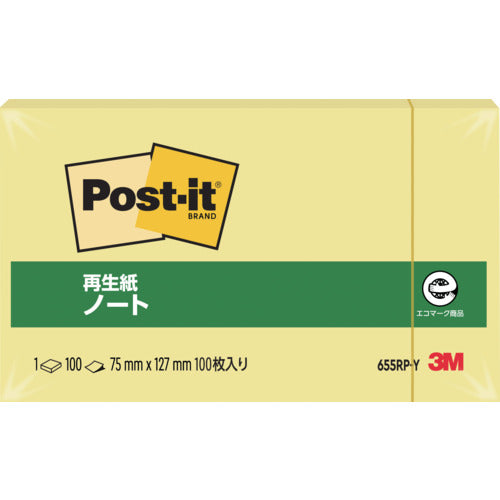 3M Post-it Notes, 75 x 127 mm, 100 sheets, Yellow, 655RP-Y, 1 PK