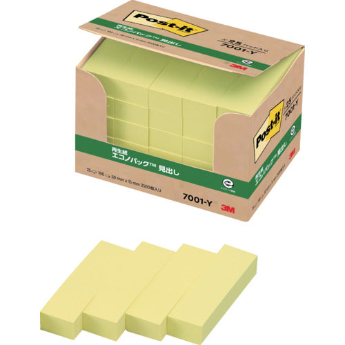3M 포스트-잇 50X15mm 100장 X25 패드 옐로우 7001-Y 1 PK