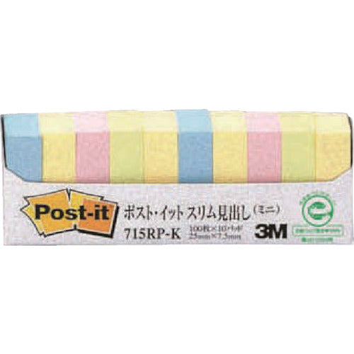 3M Post-it 25 x 7.5 mm 100 sheets x 10 pads 4 colors 715RP-K 1 PK