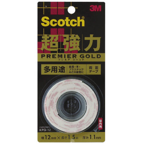 3M スコッチ 超強力両面テープ プレミアゴールド 多用途 12mm×1.5m KPG-12 1 巻