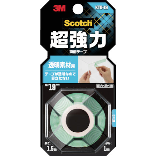 3M スコッチ 超強力両面テープ 透明素材用 19mm×1.5m KTD-19 1 巻