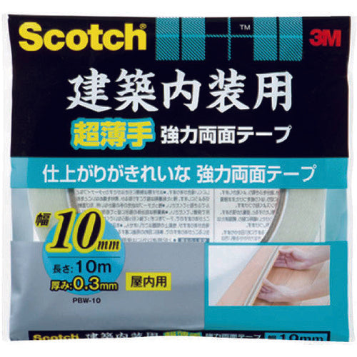 3M Scotch Ultra-thin, strong double-sided tape for architectural interiors, 10mm x 10m, PBW-10, 1 roll