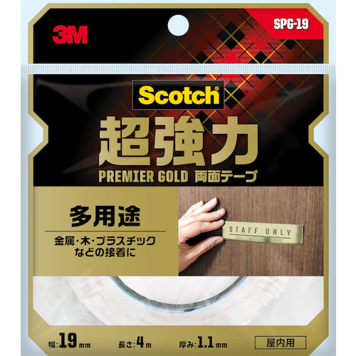 3M スコッチ 超強力両面テープ プレミアゴールド 多用途 19mm×4m SPG-19 1 巻