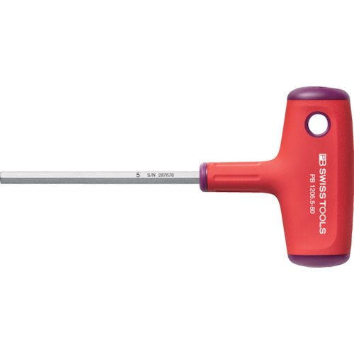 PB Swiss Tools Cross Handle Hexagonal Bar Driver, Diagonal Size 5, Total Length 80, 1206-5-80, 1 Piece