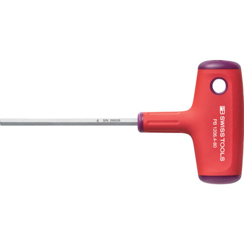 PBスイスツールズ クロスハンドル六角棒ドライバー 対辺寸法4 全長80 1206-4-80 1 本