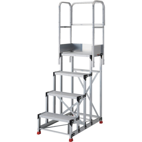 TRUSCO aluminum work platform, 4 steps, 1.0m high, tabletop dimensions 800 x 400, step height 250mm, with handrails on three sides of platform TSF-4810-TS250 1 unit