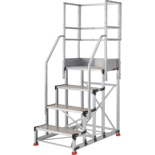 TRUSCO Aluminum Work Platform, Checkered Plate Type, 4 Steps, Height 1.2m, Tabletop Dimensions 600x400, Step Height 300mm, Full Set with Handrails, TSFC-4612-TF300, 1 Unit