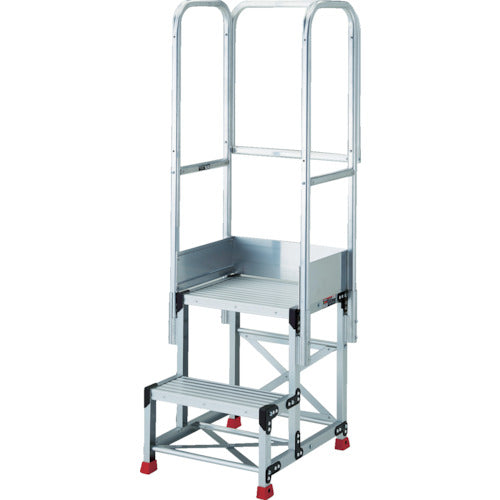 TRUSCCO 알루미늄제 작업용 받침대 2단 높이 0.7m 천판 치수 800×400 단고 350mm 천장 3방 난간 부착 TSF-287-TS350 1대