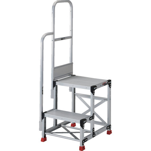 TRUSCCO 알루미늄제 작업용 발판 2단 높이 0.5m 상판 치수 800×400 단고 250mm 계단 한 손잡이 난간 TSF-285-TK250 1대