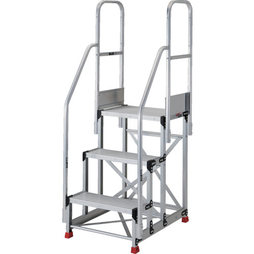 TRUSCCO 알루미늄제 작업용 발판 3단 높이 0.75m 상판 치수 800×400 단고 250mm 계단 양손잡이 부착 TSF-3875-TR250 1대