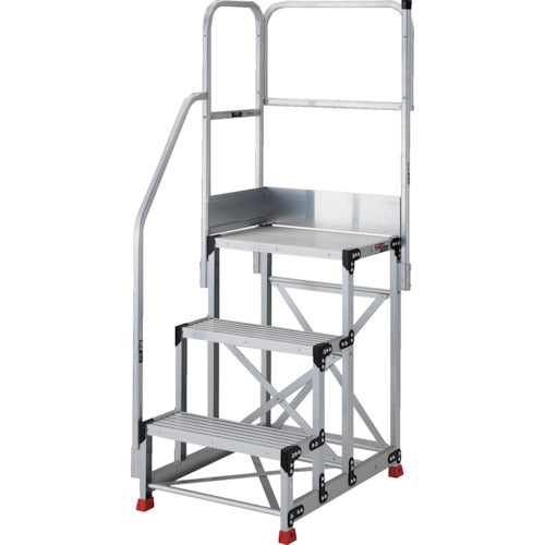 TRUSCCO 알루미늄제 작업용 받침대 3단 높이 0.9m 상판 치수 1000×400 단고 300mm 계단 한 손잡이 난간 천장 2방 부착