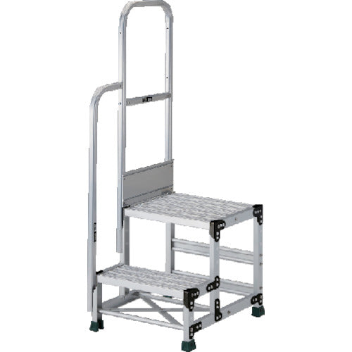 TRUSCO Aluminum Work Platform Grating Type 2 Steps Height 0.7m Top Plate Dimensions 500x400 Step Height 350mm With Handrail on One Side TSFGR-257-TK350 1 Unit
