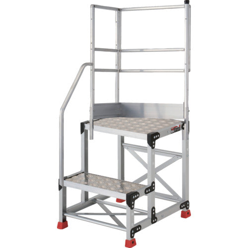 TRUSCO aluminum work platform, checkered plate type, 2 steps, 0.7m high, tabletop dimensions 500 x 400, step height 350mm, handrails on one side of the platform, TSFC-257-TKL350, 1 unit