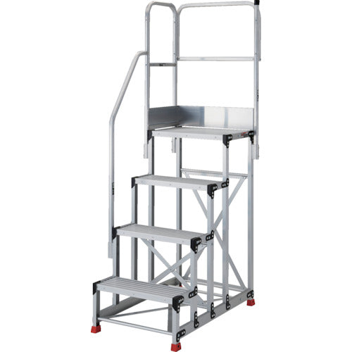 TRUSCO アルミ製作業用踏台 4段 高さ1.0m 天板寸法1000×400 段高250mm 階段片手すり天場二方付き TSF-41010-TKL250 1 台