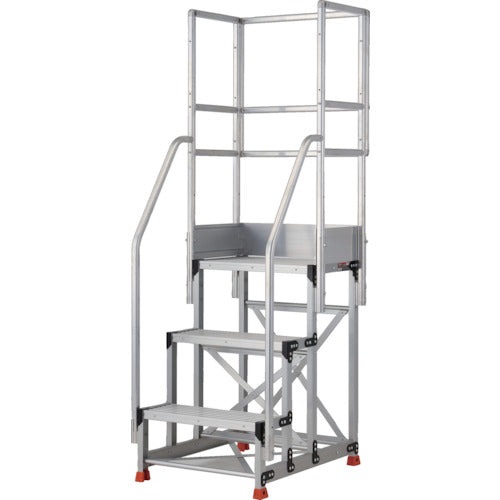 TRUSCCO 알루미늄제 작업용 발판 3단 높이 0.9m 상판 치수 600×400 단고 300mm 풀 세트 난간 부착 TSF-369-TF300 1대