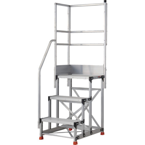 TRUSCCO 알루미늄제 작업용 받침대 3단 높이 0.9m 상판 치수 600×400 단고 300mm 계단 한 손잡이 난간 천장 2방 부착