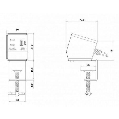 NOATEK 클램프식 멀티 콘센트 탭 블랙 블랙 NCL1511 L BK 1개