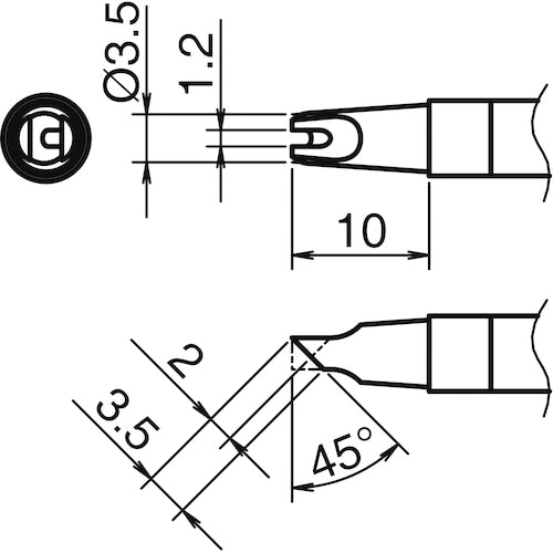 Hakko soldering tip BC type with groove, inner 1.2 mm, outer 3.5 mm T39-BCR1235 1 pc